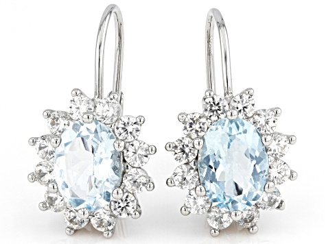 Blue Aquamarine Rhodium Over Sterling Silver Earrings 3.50ctw