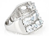 Aquamarine Rhodium Over Sterling Silver Bypass Ring 4.60ctw