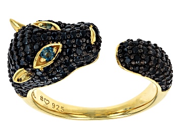 Picture of Black Spinel 18k Yellow Gold Over Sterling Silver Panther Ring 1.52ctw