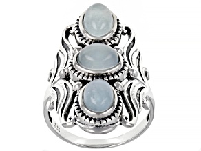 Blue Dreamy Aquamarine Sterling Silver 3-Stone Ring