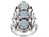 Blue Dreamy Aquamarine Sterling Silver 3-Stone Ring