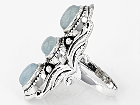 Blue Dreamy Aquamarine Sterling Silver 3-Stone Ring