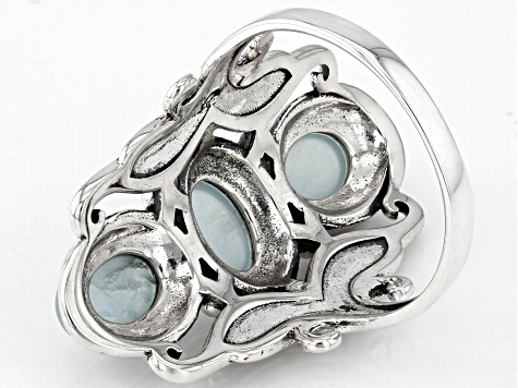 Blue Dreamy Aquamarine Sterling Silver 3-Stone Ring