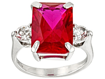 Picture of Red Lab Created Ruby Rhodium Over Sterling Silver Ring 6.72ctw