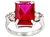 Red Lab Created Ruby Rhodium Over Sterling Silver Ring 6.72ctw