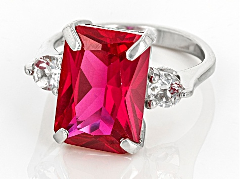 Red Lab Created Ruby Rhodium Over Sterling Silver Ring 6.72ctw