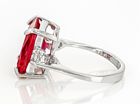 Red Lab Created Ruby Rhodium Over Sterling Silver Ring 6.72ctw