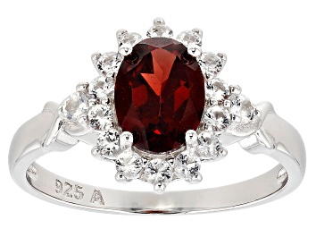 Picture of Red Garnet with White Topaz Rhodium Over Sterling Silver Ring 2.00ctw