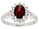 Red Garnet with White Topaz Rhodium Over Sterling Silver Ring 2.00ctw