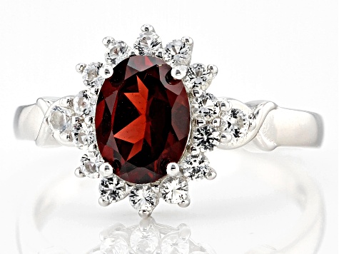 Red Garnet with White Topaz Rhodium Over Sterling Silver Ring 2.00ctw