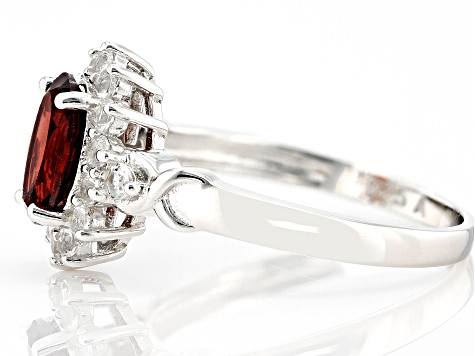 Red Garnet with White Topaz Rhodium Over Sterling Silver Ring 2.00ctw