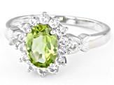 Green Peridot And White Topaz Rhodium Over Sterling Silver Ring