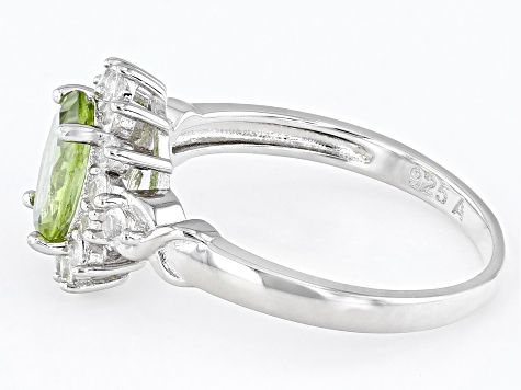 Green Peridot And White Topaz Rhodium Over Sterling Silver Ring