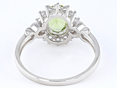 Green Peridot And White Topaz Rhodium Over Sterling Silver Ring