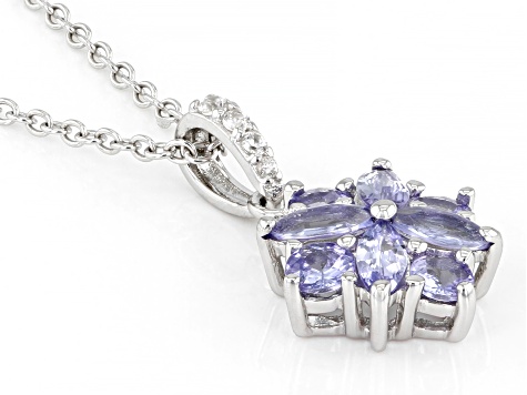 Blue Tanzanite With Zircon Rhodium Over Sterling Silver Pendant With Chain 0.89ctw