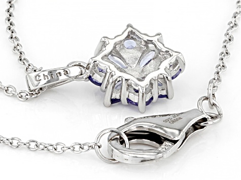 Blue Tanzanite With Zircon Rhodium Over Sterling Silver Pendant With Chain 0.89ctw