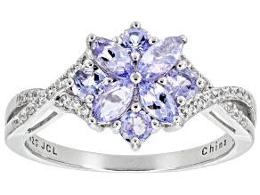 Blue Tanzanite With White Zircon Rhodium Over Sterling Silver Ring 0.95ctw