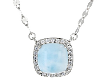 Picture of Blue Larimar Platinum Over Sterling Silver Necklace 0.21ctw