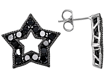 Picture of Black Spinel Rhodium Over Sterling Silver Star Earrings 4.14ctw