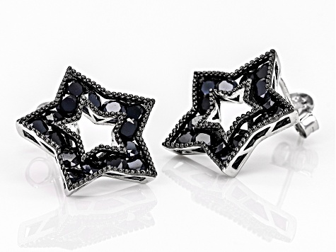 Black Spinel Rhodium Over Sterling Silver Star Earrings 4.14ctw