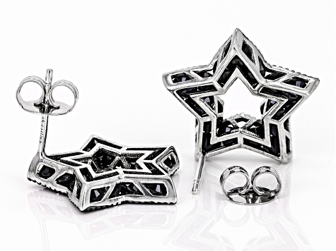 Black Spinel Rhodium Over Sterling Silver Star Earrings 4.14ctw