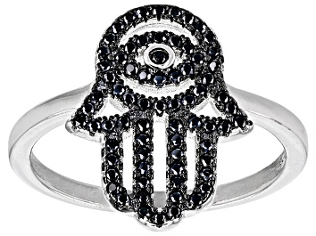 Picture of Black Spinel Rhodium Over Sterling Silver Ring 0.46ctw