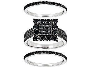 Black Spinel Rhodium Over Sterling Silver Set of Three Rings 2.65ctw