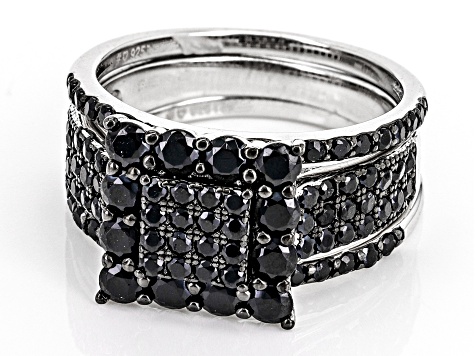Black Spinel Rhodium Over Sterling Silver Set of Three Rings 2.65ctw