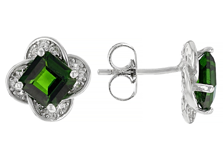 Green Chrome Diopside Rhodium Over Sterling Silver Earrings