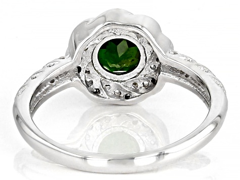 Green Chrome Diopside with White Zircon Rhodium Over Sterling Silver Ring 1.20ctw