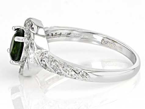 Green Chrome Diopside with White Zircon Rhodium Over Sterling Silver Ring 1.20ctw