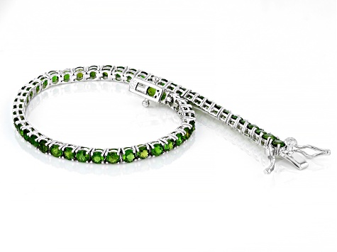 Green Chrome Diopside Rhodium Over Sterling Silver Tennis Bracelet 7.00ctw