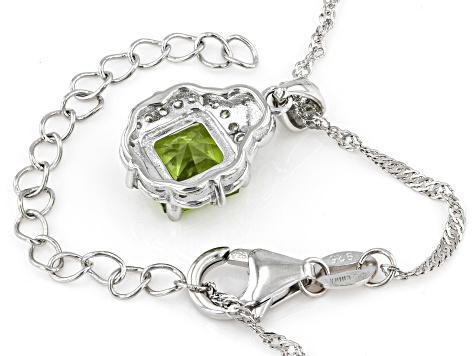 Green Peridot With White Zircon Rhodium Over Sterling Silver Pendant With Chain 1.69ctw