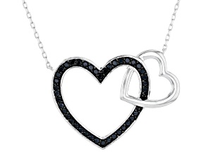 Black Spinel Rhodium Over Sterling Silver Heart Necklace 0.46ctw