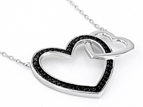 Black Spinel Rhodium Over Sterling Silver Heart Necklace 0.46ctw