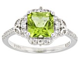 Green Peridot With White Zircon Rhodium Over Sterling Silver Ring 1.76ctw