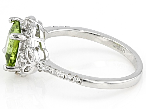 Green Peridot With White Zircon Rhodium Over Sterling Silver Ring 1.76ctw