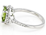 Green Peridot With White Zircon Rhodium Over Sterling Silver Ring 1.76ctw