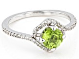 Green Peridot with White Zircon Rhodium Over Sterling Silver Ring 1.13ctw