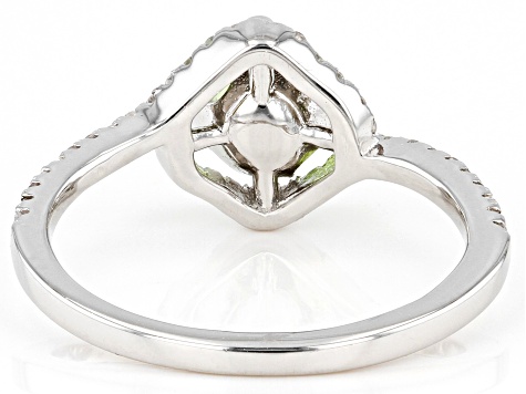 Green Peridot with White Zircon Rhodium Over Sterling Silver Ring 1.13ctw
