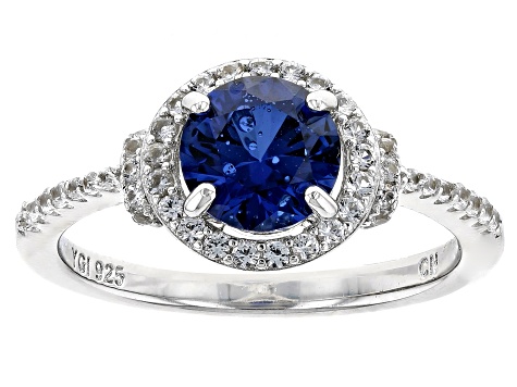 Blue Lab Created Sapphire Rhodium Over Sterling Silver Ring 2.24ctw