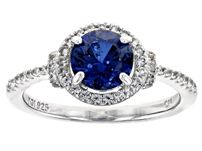 Blue Lab Created Sapphire Rhodium Over Sterling Silver Ring 2.24ctw