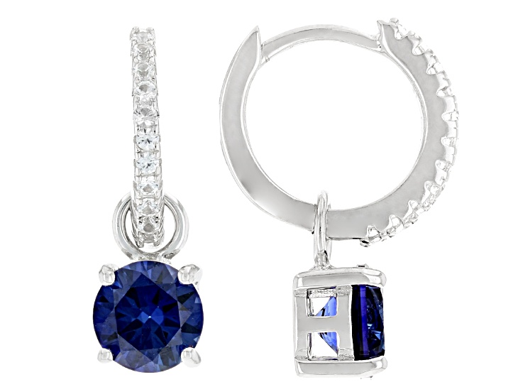 Blue Lab Created Sapphire Rhodium Over Sterling Silver