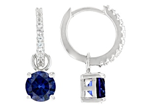 Blue Lab Created Sapphire Rhodium Over Sterling Silver Earrings 2.02ctw