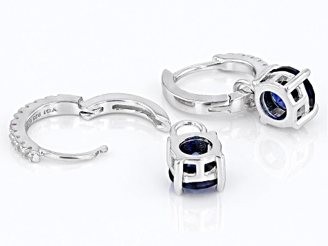 Blue Lab Created Sapphire Rhodium Over Sterling Silver Earrings 2.02ctw