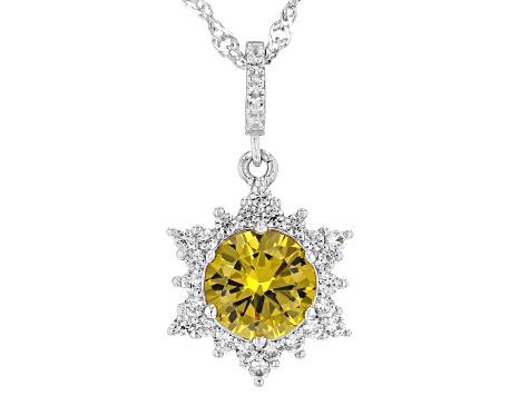 Yellow Lab Created Sapphire Rhodium Over Sterling Silver Pendant with Chain 2.70ctw