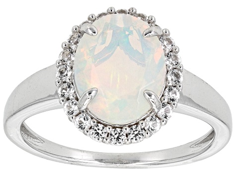 Multi-Color Ethiopian Opal with White Lab Created Sapphire Rhodium Over Sterling Silver Ring 1.69ctw