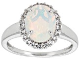 Multi-Color Ethiopian Opal with White Lab Created Sapphire Rhodium Over Sterling Silver Ring 1.69ctw