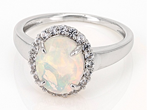Multi-Color Ethiopian Opal with White Lab Created Sapphire Rhodium Over Sterling Silver Ring 1.69ctw