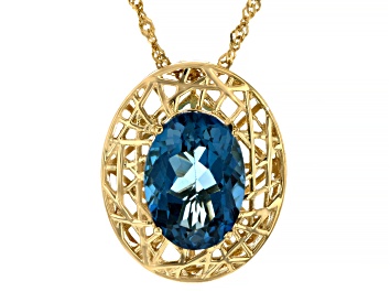 Picture of London Blue Topaz 18k Yellow Gold Over Sterling Silver Pendant With Chain 6.55ct